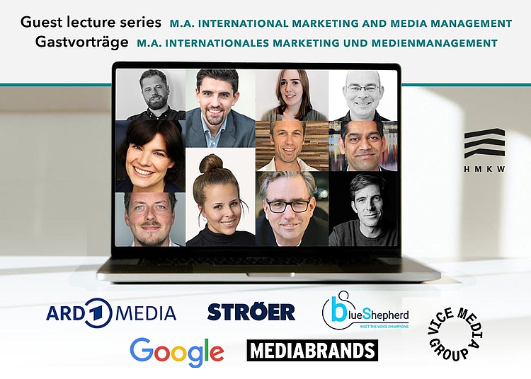 Marketing- und Medienexpert:innen u.a. von ARD media, Google, Ströer, Mediabrands, Blue Shepherd und Vice Media Group, die in der Vorlesung "Emerging Media Markets" zu Gast waren.