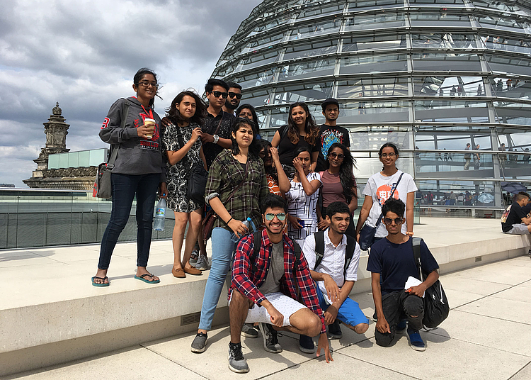 The guest students visiting the Reichstag in Berlin.
