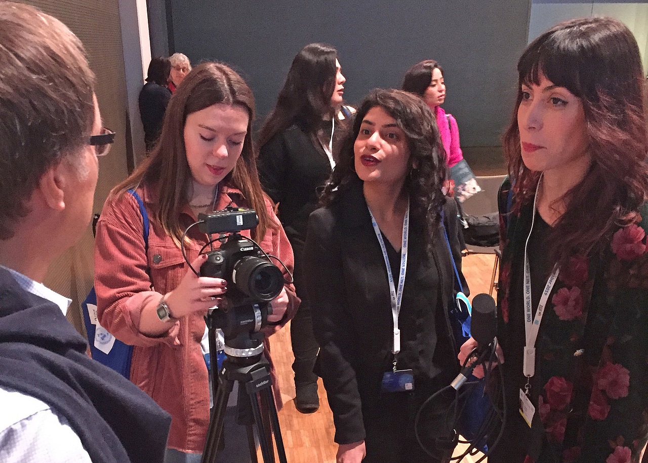 Master students filming during the practical project at the Internet Governance Forum 2019 in Berlin